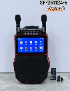 10 Inch Trolley Portable Bluetooth Speaker with Wireless Microphones & LED Screen for Karaoke Outdoor