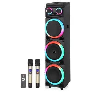 12 Inch 200W Portable Plastic Karaoke Party Speaker with Super Bass USB Microphone Wireless MIC BT Rechargeable Battery