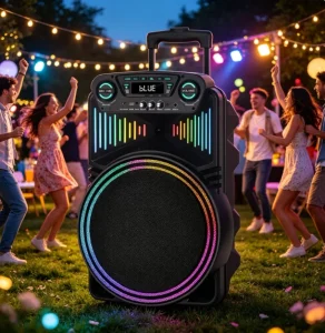 12 Inch High Power Trolley Bluetooth Speaker Portable Outdoor Party Karaoke Speaker With Wireless Microphone