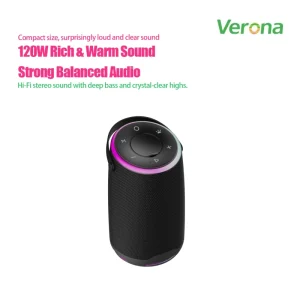 120W Cylindrical Wireless Speaker Dual RGB Lights IPX5 Waterproof Built-in Mic 3000-5000mAh Battery Fabric Mesh for Parties Home