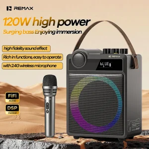 120W Hi Fi Karaoke BT Speaker 60W RMS with Reverb 12H Playtime Portable Leather Handle Outdoor Speaker