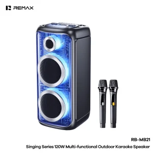 120W Outdoor Karaoke Speaker 60W RMS Dual Mics FM BT USB TF AUX Bass Rich Mecha Design 4000mAh Portable Speaker