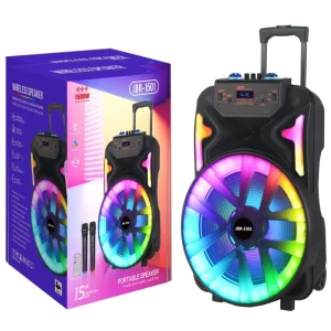 15 Inch Portable Battery Powered Speaker with RGB LED Lighting and Wireless Microphone for Outdoor Square Dance