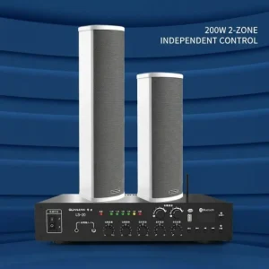 2 Zone Outdoor Waterproof Aluminum Mono PA System 200W Speakers All-Weather Background Music Kit Garden Park Plaza