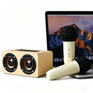 2 mic H3 Retro Wooden Panel Grain Wireless BT Speaker Home Theatre Computer Microphone Subwoofer Vintage Wood Speakers