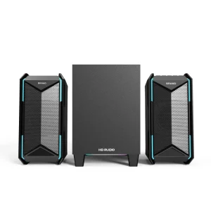2.1 Channel 50W HiFi Audio System RGB Light Gaming Computer Speaker with Subwoofer & Strong Bass Wooden & Plastic Material