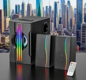 2.1 Channel Wired Multimedia Wooden Audio Desktop SD U Disk Home RGB Lights Heavy Bass Stereo 240 Volt Power Computer Speaker
