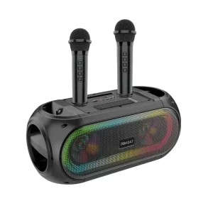 25W Karaoke Machine with 2 Wireless Microphones PA System Remote Singing Portable Wireless Speaker with LED Lights for Party