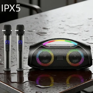 30W Active DC IPX5 Waterproof Portable Wireless Party Speaker RGB LED Dual Mic Included for Indoor Outdoor Gatherings