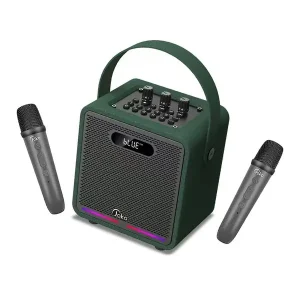 30W Wireless Portable Wooden Box and Leather Speaker with 2 Wireless Microphone