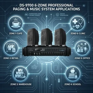 3RD DREAM Public Address System Background Music Set 6 Zone Mixer Amplifier 350-1000W Remote Control Wall Mounted Speakers for