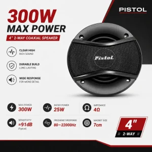 4 Inch 2 Way Coaxial Car Audio Speaker 300W Max Power 25W RMS 4Ω Universal Auto Speaker