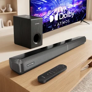 4.1CH 280W Peak BassMX Wired Subwoofer HD EARC BT 5.3 3 EQ Modes Detachable Design Smart TV Dolby Atmos Soundbar
