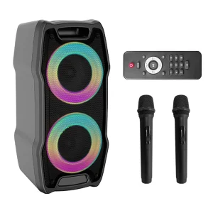 40W High Power Dual 6.5″ Portable Party Speaker with LED Lights and Handle Wireless Bluetooth Speaker for Private Parties