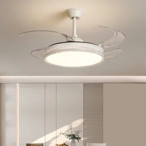 42 Inch Modern Motor 6-Speed Retractable Ceiling Fan with Light and LED Chandelier Remote Control BT Speaker