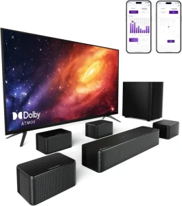 460W Dolby Atmos Experience 7.1ch Soundbar with 6.5″ Sub 4 Wired Speakers Home Theater Systems
