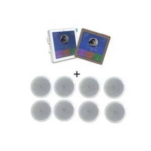 4CH Mini 25W Bluetooth Touch Screen Home Audio Background Music Host Wall Mount Amplifier with 8 PCS 6” Ceiling Speaker