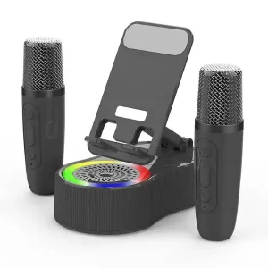 5-in-1 Wireless Microphone Karaoke Phone Stand Power Bank for 5.2 Mini Speaker and Portable Ambient Light Audio System