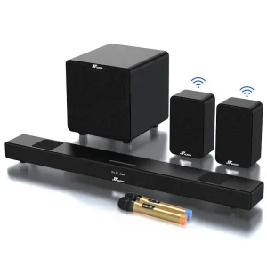 5.1 Home Theater Sound Bar with Wired Subwoofer Include Wireless Surround Support BT AUX Optical Coaxial USB and TF