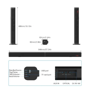 50W 950m HiFi Detachable Wireless BT 5.0 Soundbar Speaker 3D Surround Stereo Subwoofer for TV Home Theatre System