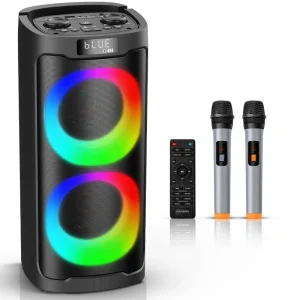 50W Dual 5 Inch LED Light Wireless Portable Audio Home Theater Subwoofer Party KTV DJ Speaker Bluetooth Karaoke Machine