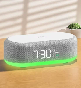 6 in 1 Multi functional Smart Mini Bluetooth Speaker Wireless Charger with Alarm Clock LED Night Light