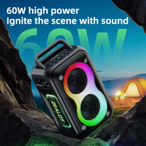 60W Outdoor Portable Waterproof Speaker with RGB Light BT5.4 Adjustable EQ for Parties Camping PT02