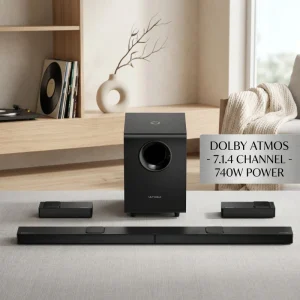 7.1.4 Dolby Atmos Soundbar System 740W Power 8″ Wireless Subwoofer 360 Spatial Audio for TV