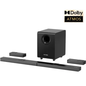 7.1.4 Home Cinema 740W Dolby Atmos Soundbar with 4 Up Firing Drivers 8″ Wireless Subwoofer and 2 Rear Surround Speakers