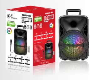 8 Inch Audio Super Bass Stereo DJ Blue Tooth Speaker with LED Light Portable Wireless BT Karaoke Party Box Speaker