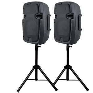 800W 2 Way Powered 2x 8 Inch PA Speaker System Professional Audio BT TWS Party Speaker Active & Passive Loud Set 2 Stands