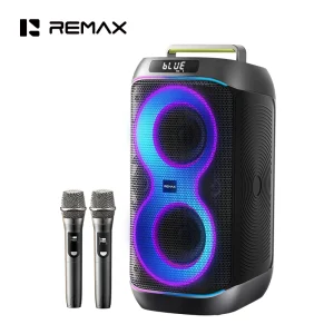 80W Peak Powerful Portable Bluetooth Party Speaker with Dual 6.5 Inch Woofers LED Lights Wireless Mic Support AUX USB TF