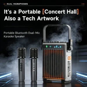 90W High Power Portable Speaker with 2 Wireless Microphones Outdoor Karaoke Machine for Party Camping