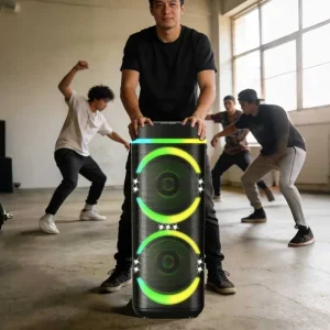 ABS 12205 Double 12 Inch BT Portable Trolley Speaker Party Speaker with Remote USB Function LED Lighting Big Speakers Outdoor