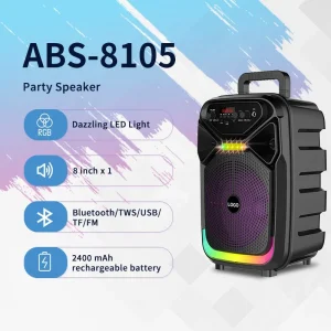 ABS-8105 Woofer Speaker 8 Inch Stereo Portable Professional Wireless BT Big Speakers Outdoor Speakers With Fm Radio