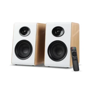 AIYIMA S600 Bluetooth Bookshelf Speaker Active Home Audio 50WX2 HiFi Output Subwoofer White Wood ARC USB RCA Inputs 24bit 48Khz