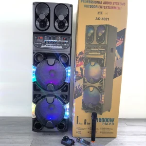 AO 1021 Double 10 Inch HI FI Professional Audio System RGB Square Dancing Super Bass Speaker DJ Party Wooden Wireless Speakers