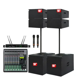 Active 10″ Line Array Speaker System with Powered 18″ Subwoofer Professional PA Sound Audio for Church Event Stage Installation