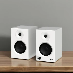 Active 4 Inch Z01 White Studio Monitor Speakers 35WX2 Powered Bookshelf with Wooden Sound System for Outdoor Use