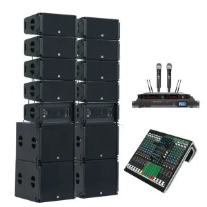 Active Dual 10 Inch Line Array Speaker System with 18 Inch Subwoofer Neodymium Magnet Audio Speakers Sound Equipment for Church
