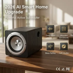 Active Wooden Subwoofer for Home Theater System with Bass Reflex Port High Fidelity Stereo Audio Speaker HiFi Bass