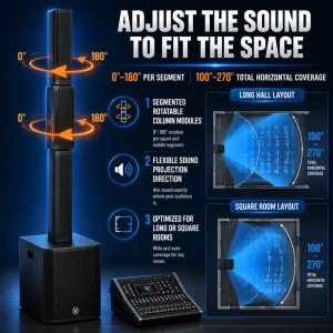 Adjustable Direction Active Column Speaker System Built in DSP Amplifier 12” Subwoofer for Indoor Commercial Audio