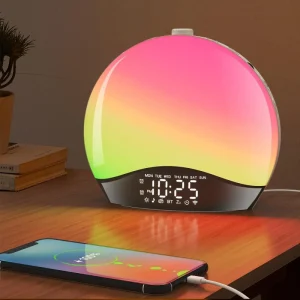 All-in-One Sunrise Alarm Clock Speaker RGB LED Lighting White Noise Mood Light Waterproof Mini Plastic for Parties