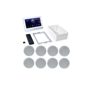 Android WIFI 8CH Tuya Mini 25W Bluetooth Home Audio Background Music System Wall Mount Amplifier with 8PCS 6″ Ceiling Speaker