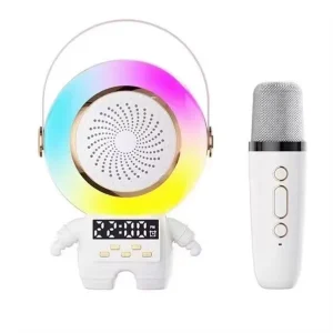 Astronaut Mini RGB Speaker with 2 Microphones LED Lighted Clock for Computer Outdoor Home Theater Use