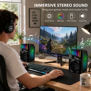 Audio Player New Black RGB Lights Accessories for Mobile Phone Computer Desktop PC USB Powered Wired 2.0 Gaming Speaker