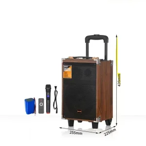 B Q8 8 Inch Outdoor Wireless Wooden Bass Trolley BT Speaker Mic FM Radio Subwoofer Karaoke Speaker