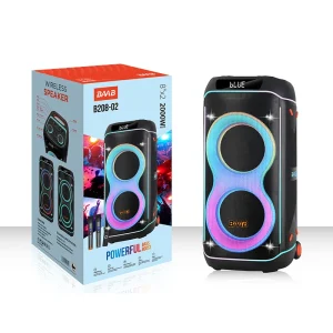 B208-02 Outdoor Waterproof Portable Party Speaker Dual 8″ Woofer RGB LED Lighting Remote Control TF 80W
