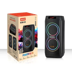 B208-03 Outdoor High Power Party Box Speaker Dual 8″ Woofer RGB LED Lighting for 5.0 IPX4 Waterproof 4500mAh