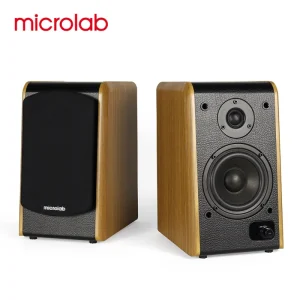 B77BT 4 Inch V5.3 Wooden Leather Design 32W*2 Stereo Sound Bookshelf Speaker for Home Theatre Computer